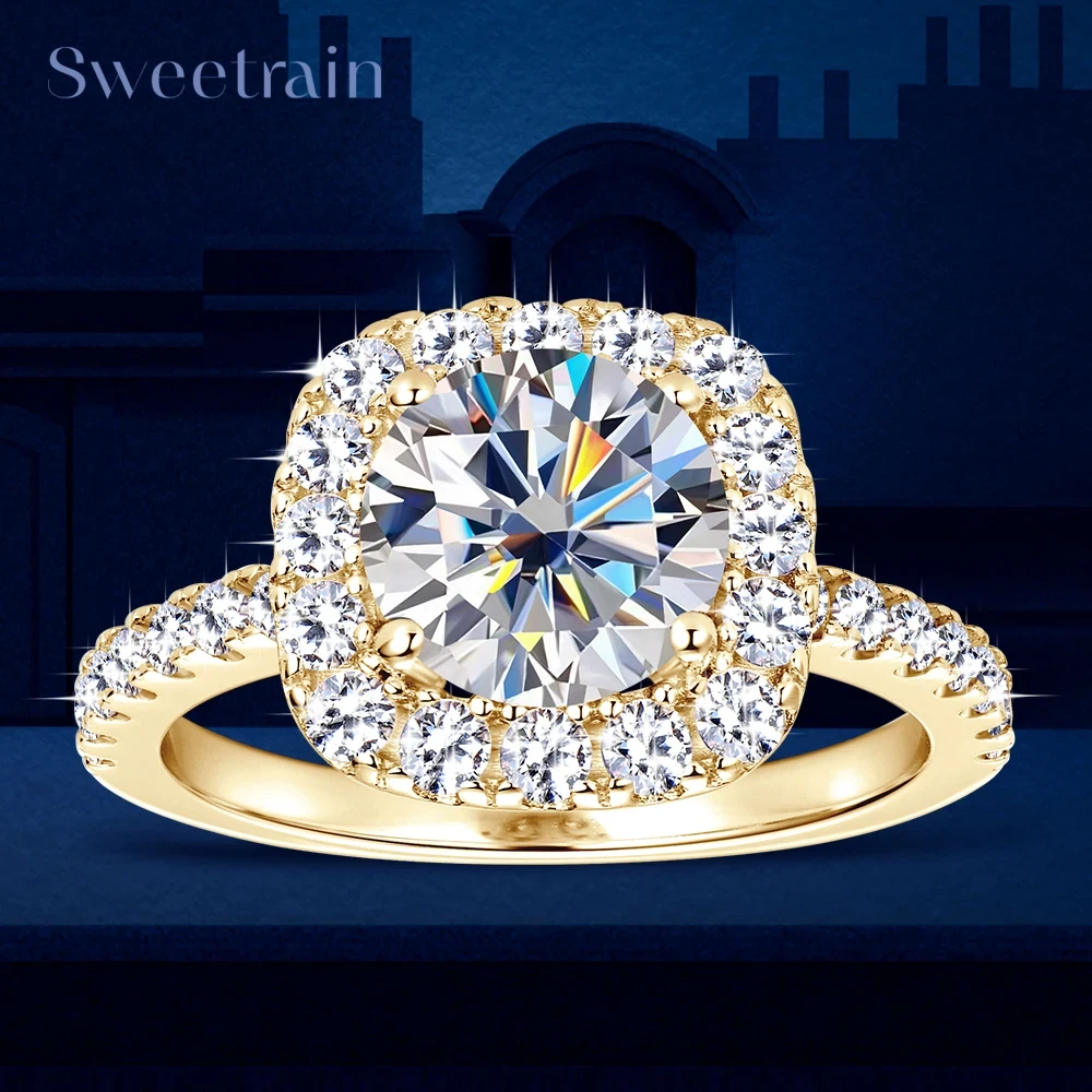 2CT GRA Certified Moissanite Ring for Women 8MM Brilliant Diamond Wedding Finger Rings 925 Sterling Silver Band Plated 18K Gold