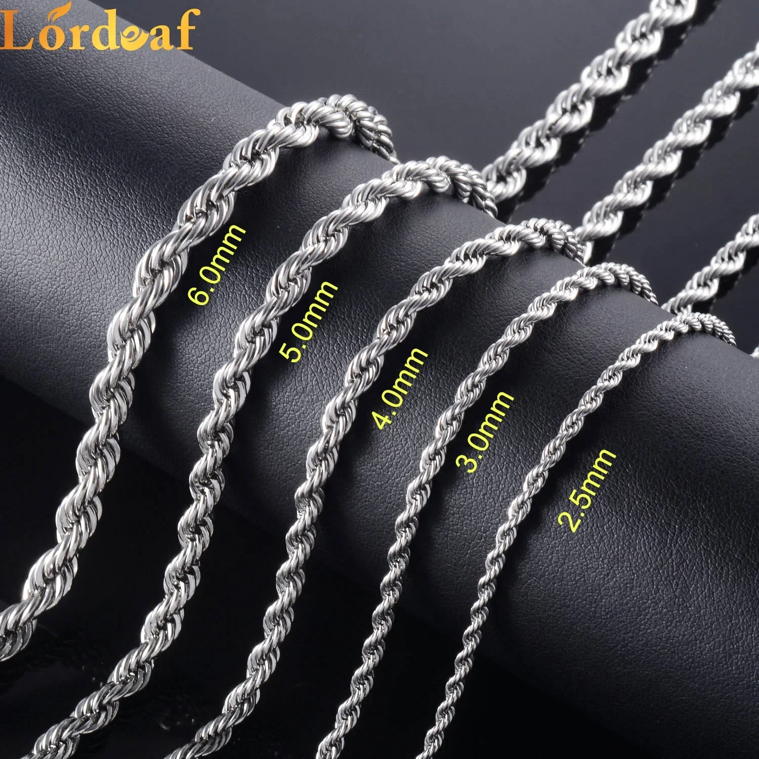 Men's Stainless Steel Chain Twisted Rope Necklace Width 2.3/3/4/5 MM Silver Plated Link Waterproof Jewelry Can Be Wholesale