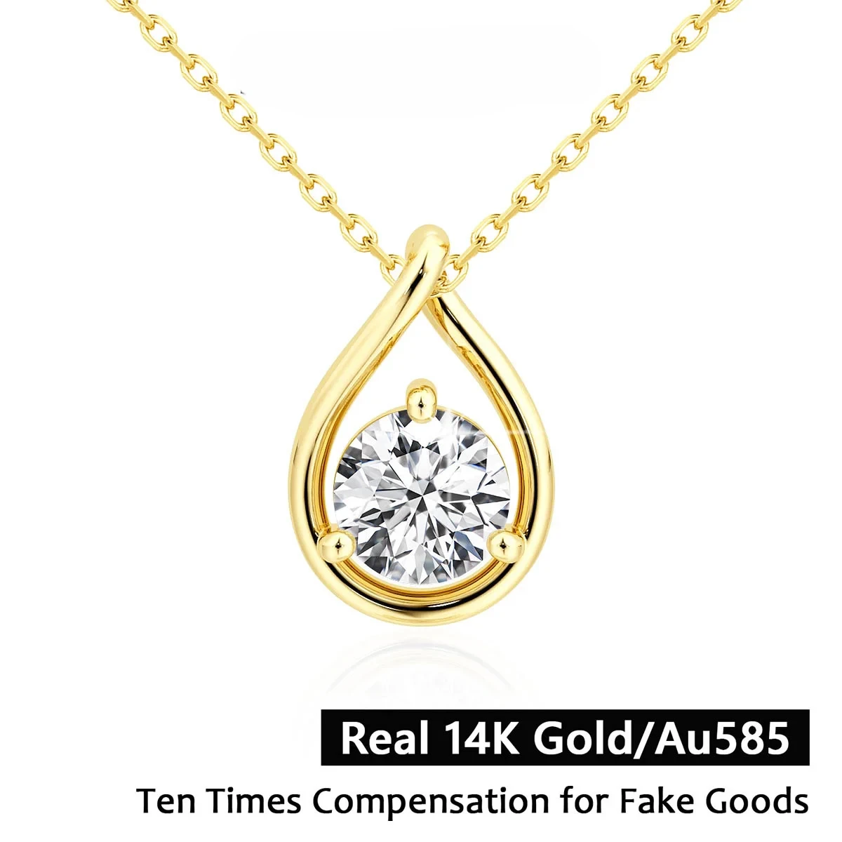 14K Gold Pear Silhouette Moissanite Necklace Solitaire Diamond Pendant with Certificate Neckchain for Women Minimalistic Jewelry