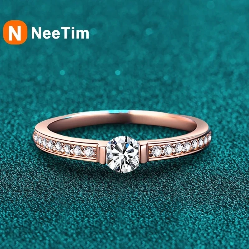 NeeTim 0.3ct D Color Moissanite Eternity Band Ring 925 Sterling Silver with Rose Gold Plated Wedding Rings For Women Jewelry