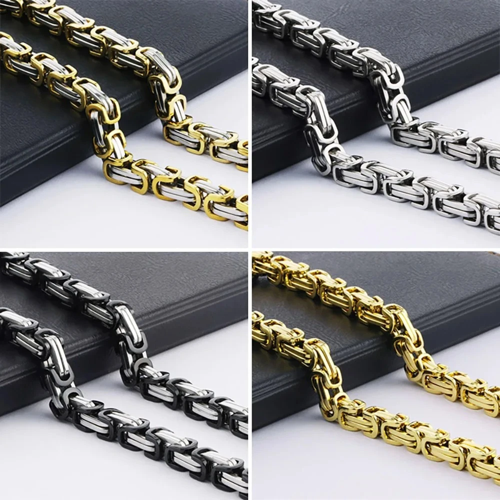 Cottvott Stainless Steel Byzantine Link Necklace For Men/Women 5mm/6mm/8mm Width 55cm/60cm/65cm/70cm/90cm Length Chain Gi