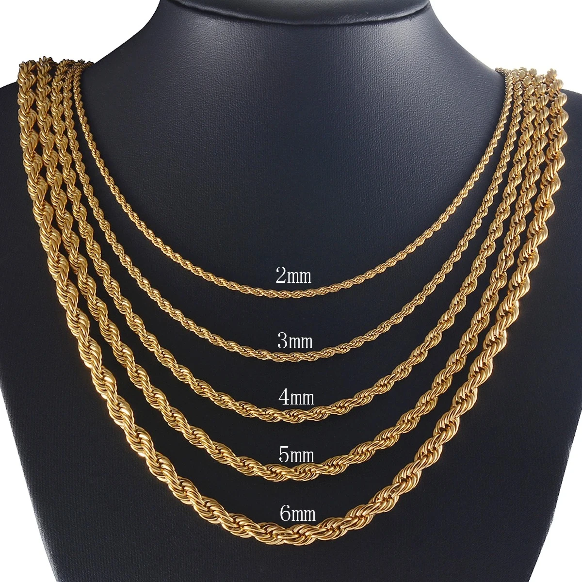 10PCS Wholesale 2/3/4/5/6mm Men Women Stainless Steel Twisted Rope Chain Necklace Gold Color Plate Jewelry Choker Accessory Gift