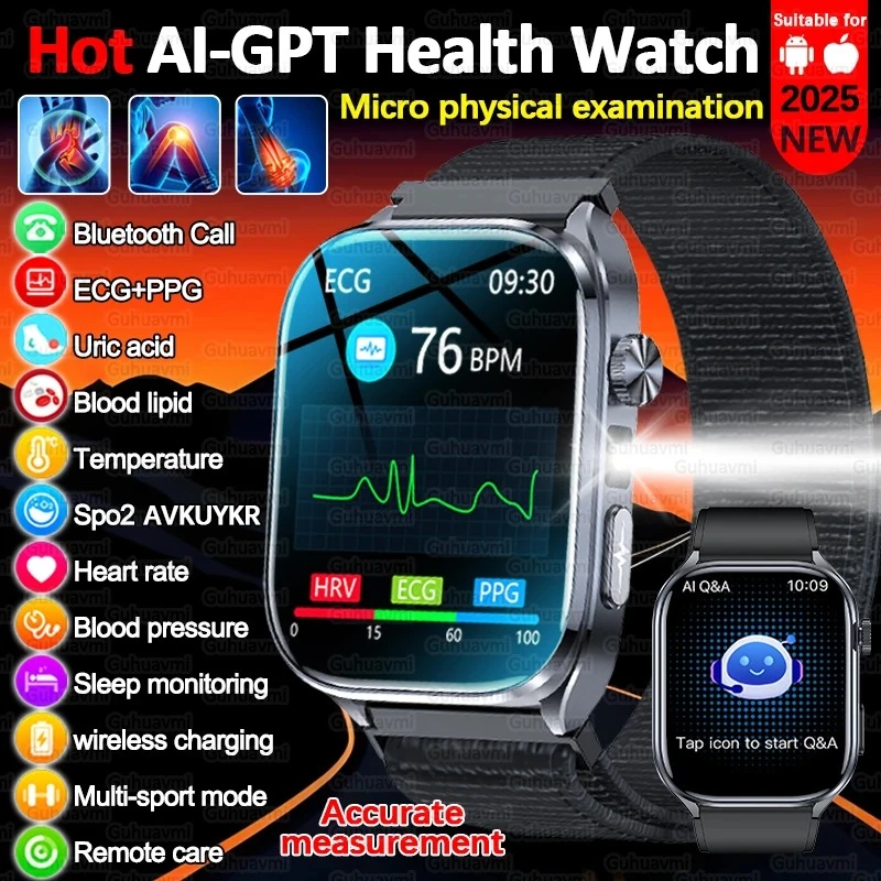New AI Diagosis ECG Health Smart Watch Men Blood Pressure Lipid Uric Acid AI-GPT Intelligent Q&A Health Smartwatch For Men