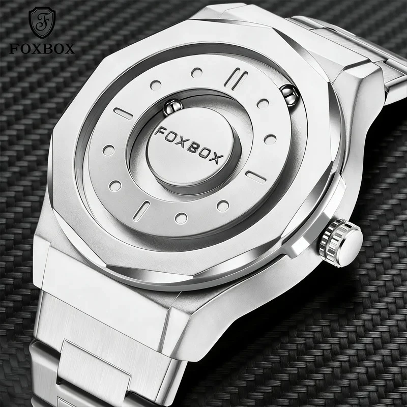 Watch Men FOXBOX Magnetic Watches Quartz Waterproof Multiple Straps Stainless Steel bracelet Watches Silver Dial Fashion Sports