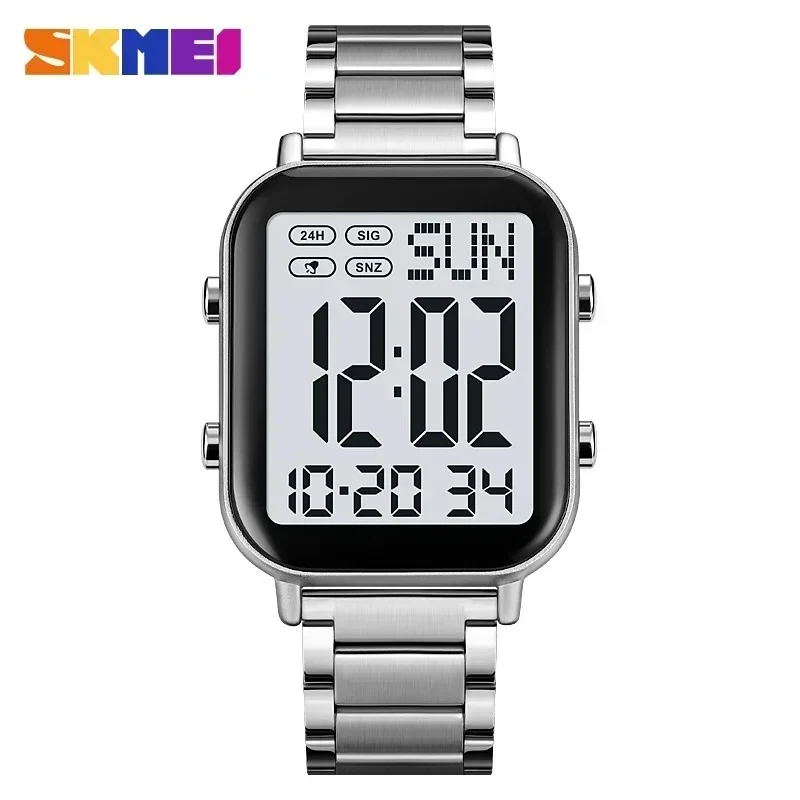 Luxury EL Display Stainless Steel Digital Watch for Men Waterproof Sport Electronic Mens Wristwatch 1859 Reloj Hombre