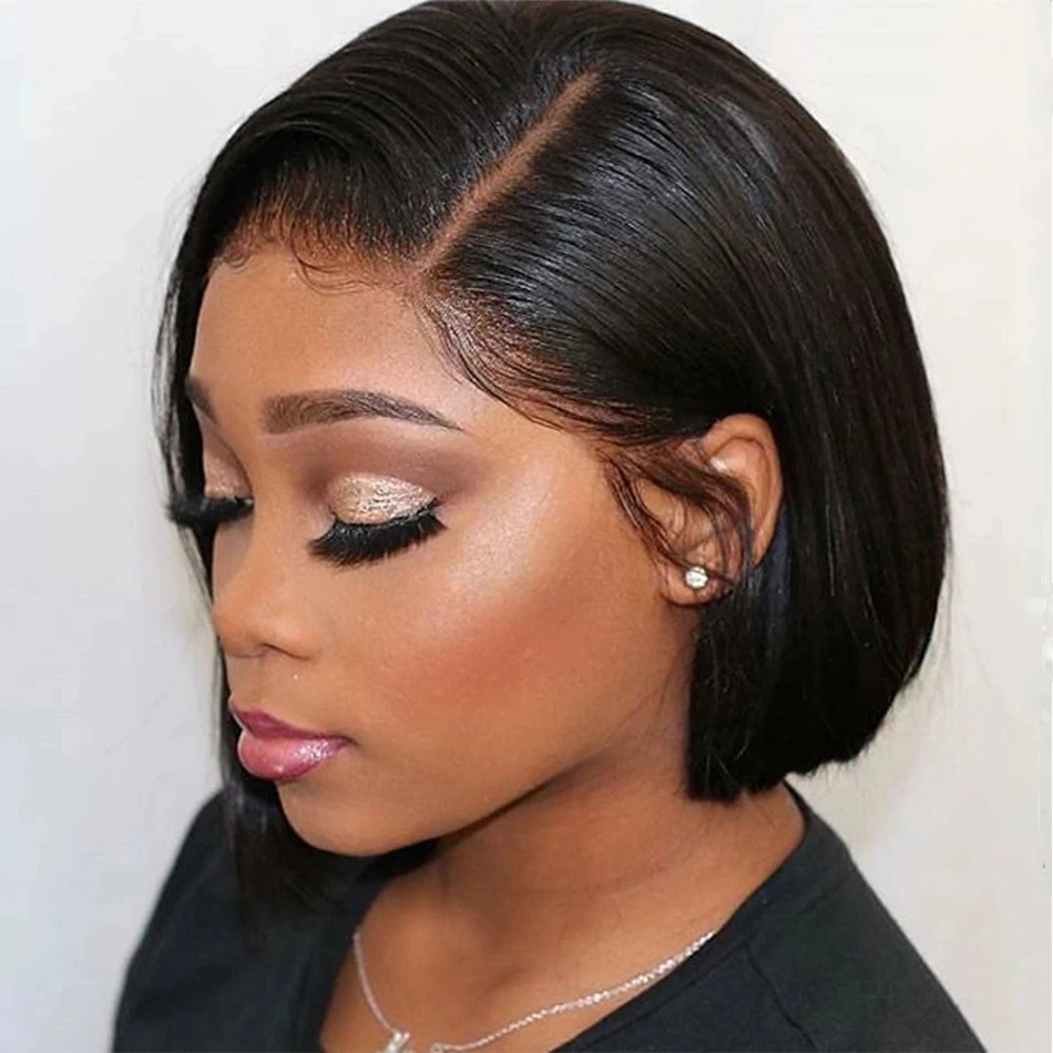 Short Bob Wig Straight Human Hair Wigs 13x4 Transparent Lace Frontal Wig Pre Plucked Virgin Human Hair Lace Closure Wig 180%