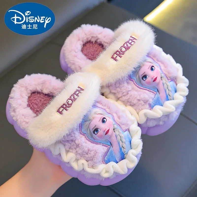 Disney Princess Elsa Winter Children's Heel Cotton Slippers Girls' Warm Frozen K