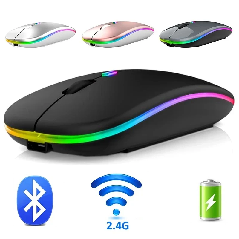 Wireless Bluetooth Mouse 2.4G Dual Modes Rechargeable Mice RGB Ergonomic Silent Click Mouse For PC Computer iPad Laptops 3600DPI