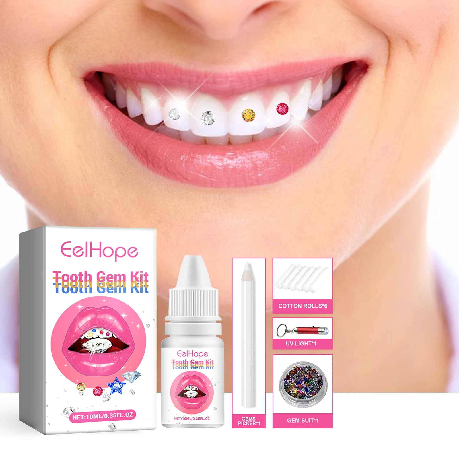DIY Tooth Gems Kit With Glue And Uv Light Diamond Crystal Jewelry Teeth Decoration Fashion Tooth Jewelry Set Dental Ornaments