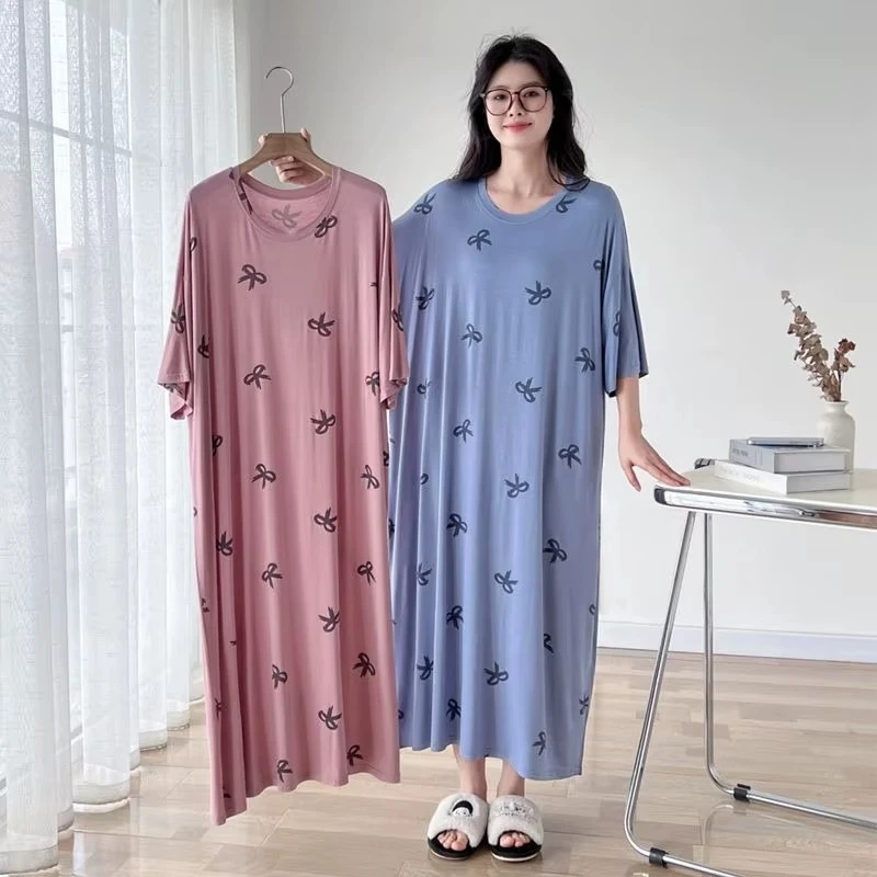150kg Plus Size Summer Lazy Short Sleeve Long T-Shirt Dress Korean Oversized Loose Nightgown Maternity Sleepwear Home Clothes