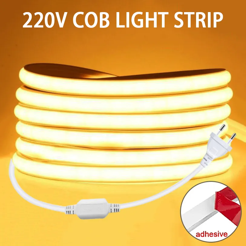 220v Led Ribbon Adhesive High Brightness COB Led Strip for Room Waterproof Led S