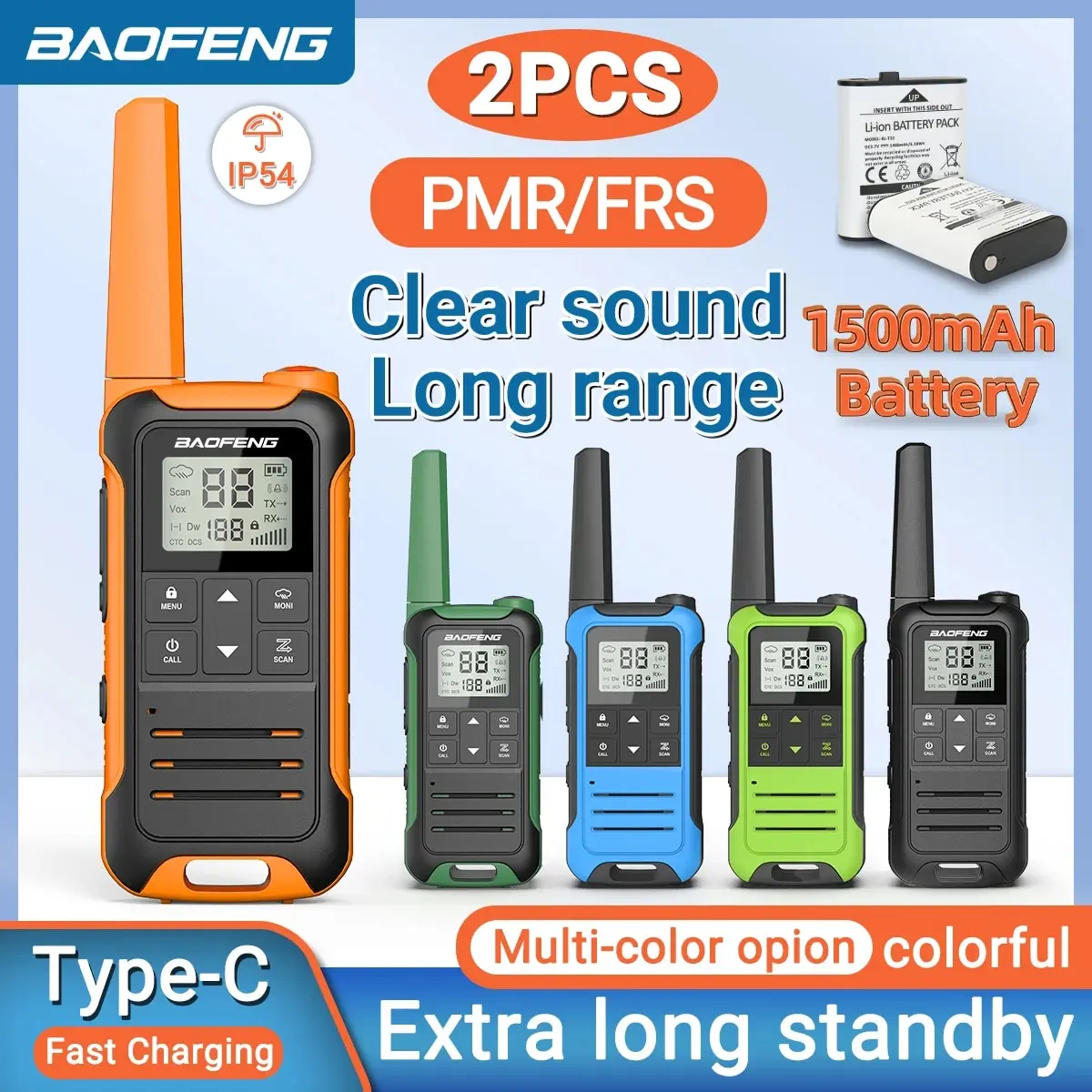 2pcs Baofeng F22 Mini Walkie Talkie PMR FRS Long Range Rechargable Portable Kids