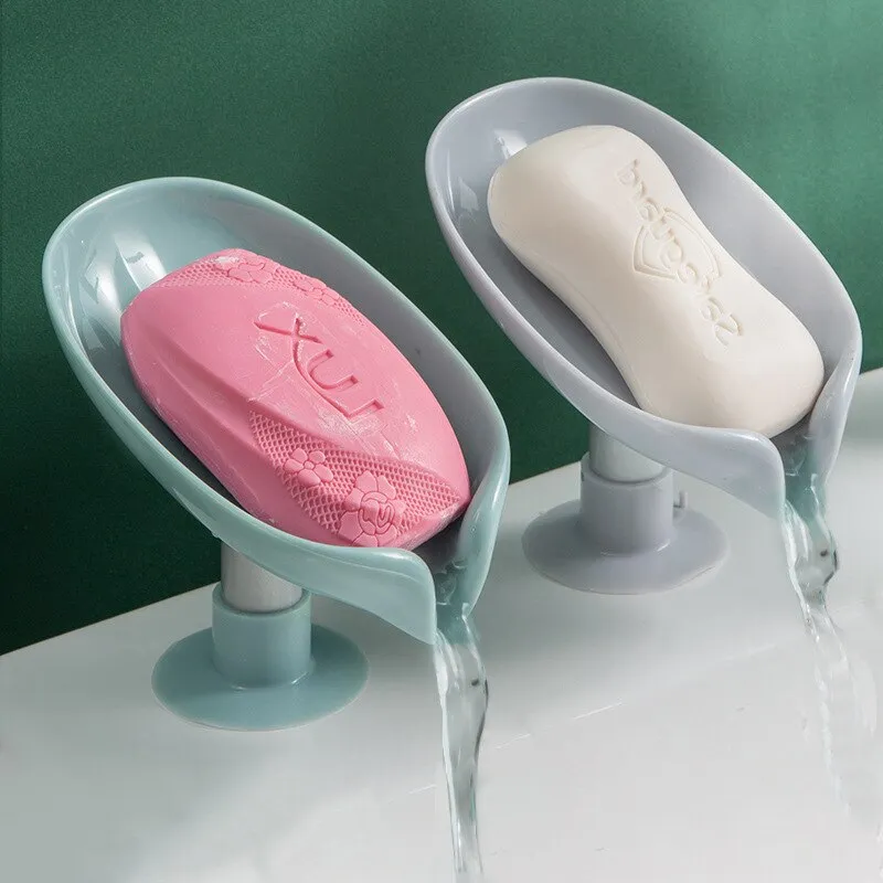 Soap Drain Holder Leaf Shape Soap Box Suction Cup Tray Drying Rack for Shower Sp