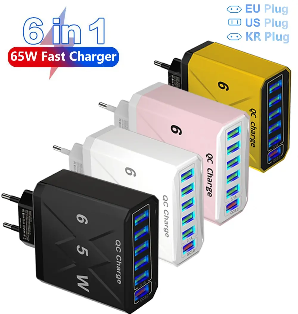 3.1A USB Fast Phone Charger Adapter 6 In1 Mulit Plug Travel Charger For iPhone 1