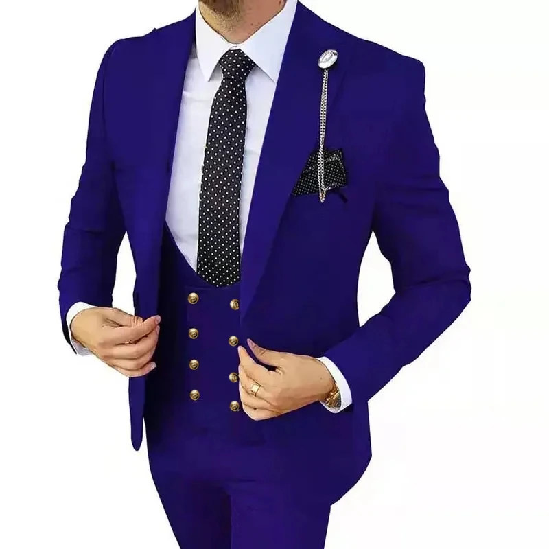 3 Pcs Sets Blazers Jacket Pants Vest / Men Suit 2023 New Business Wedding Fashio