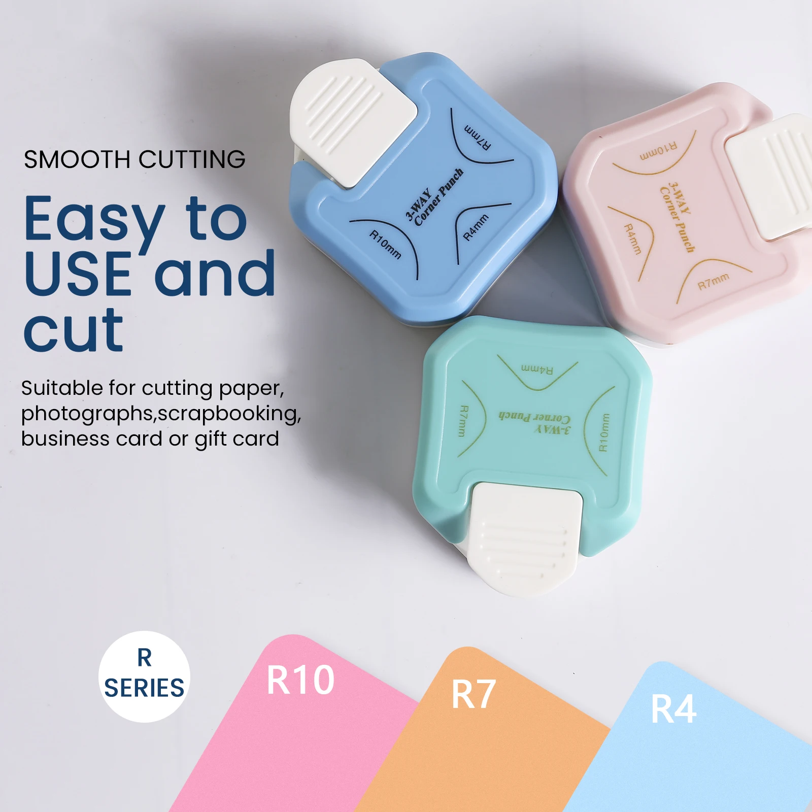 3 Way Corner Rounder Punch, 4mm, 7mm, 10mm 3 in 1 Corner Cutter for Card Making,