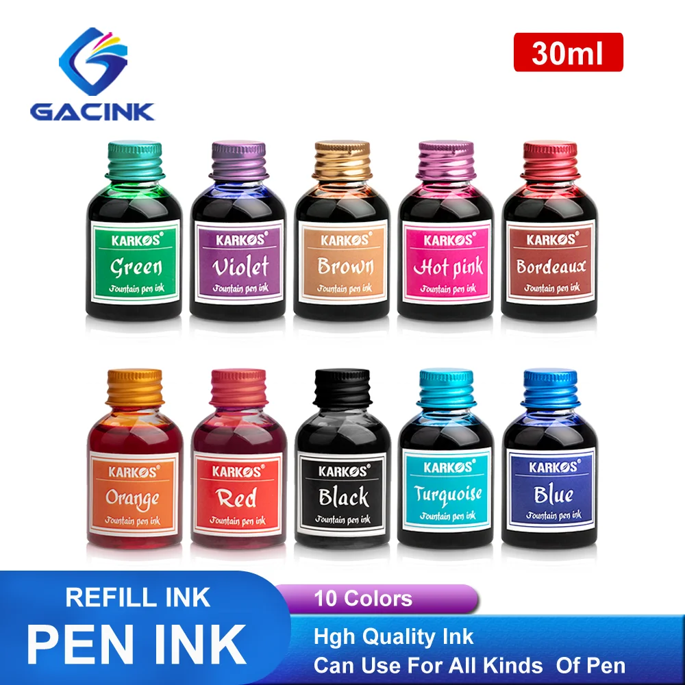 30ml/Bottle Pure Colorful Fountain Pen Ink Universal Refilling Smooth Liquid 10 