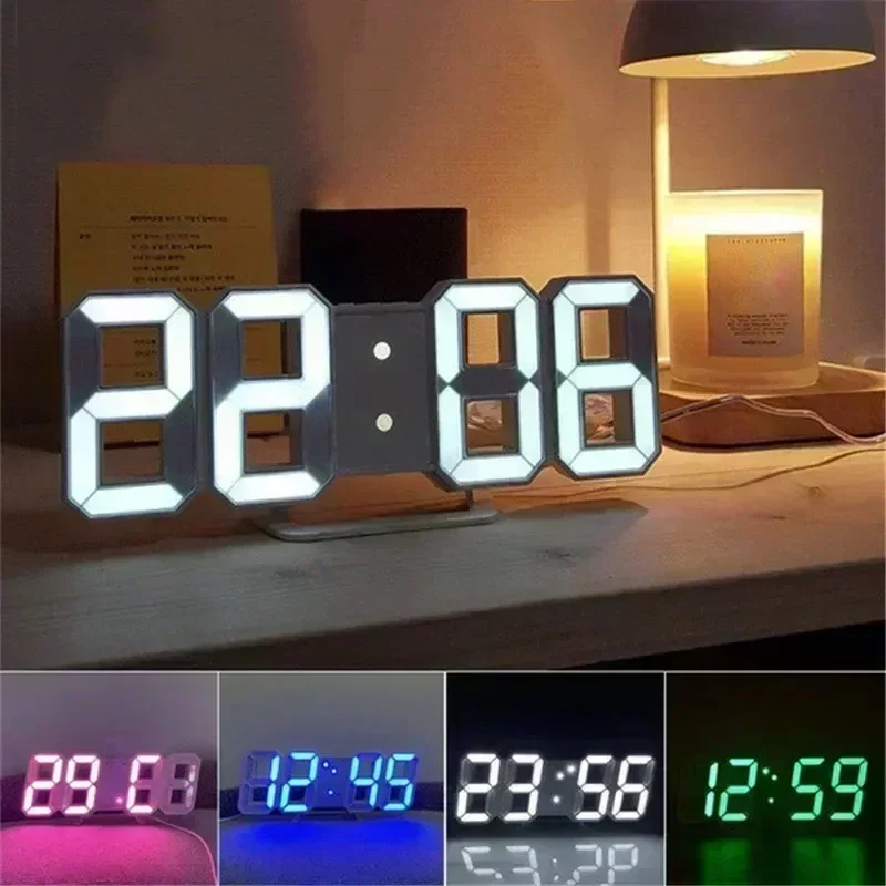 3D Digital Wall Clock Decoration for Home Glow Night Mode Adjustable Electronic 