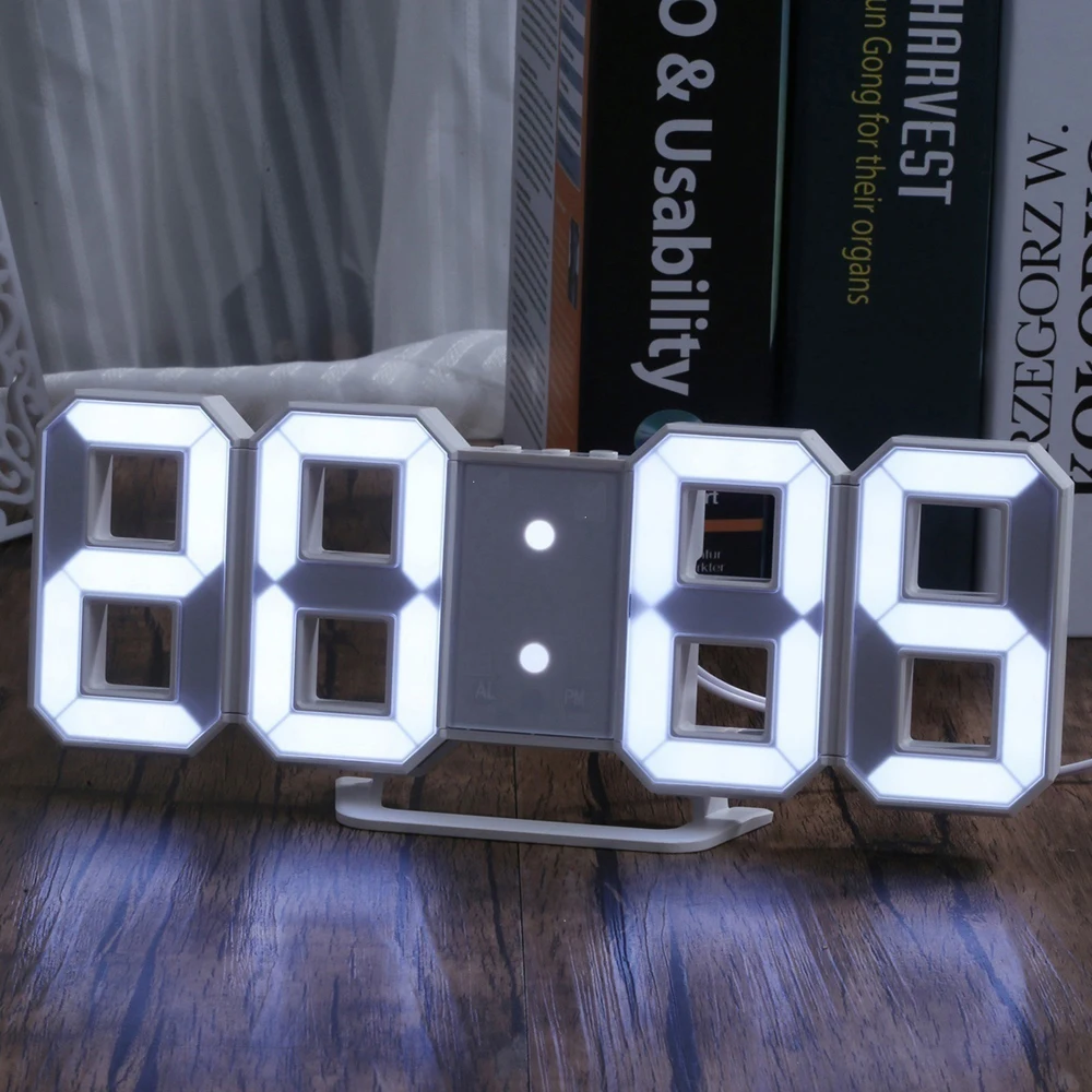 3D LED Digital Clock Wall Deco Glowing Night Mode Adjustable Electronic Table Cl