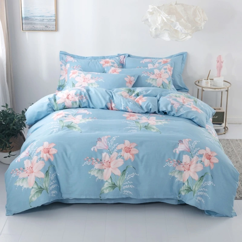 3PC 100% Cotton Duvet Cover Set Flower Printing Cotton Soft Skin Friendly 1PC Du