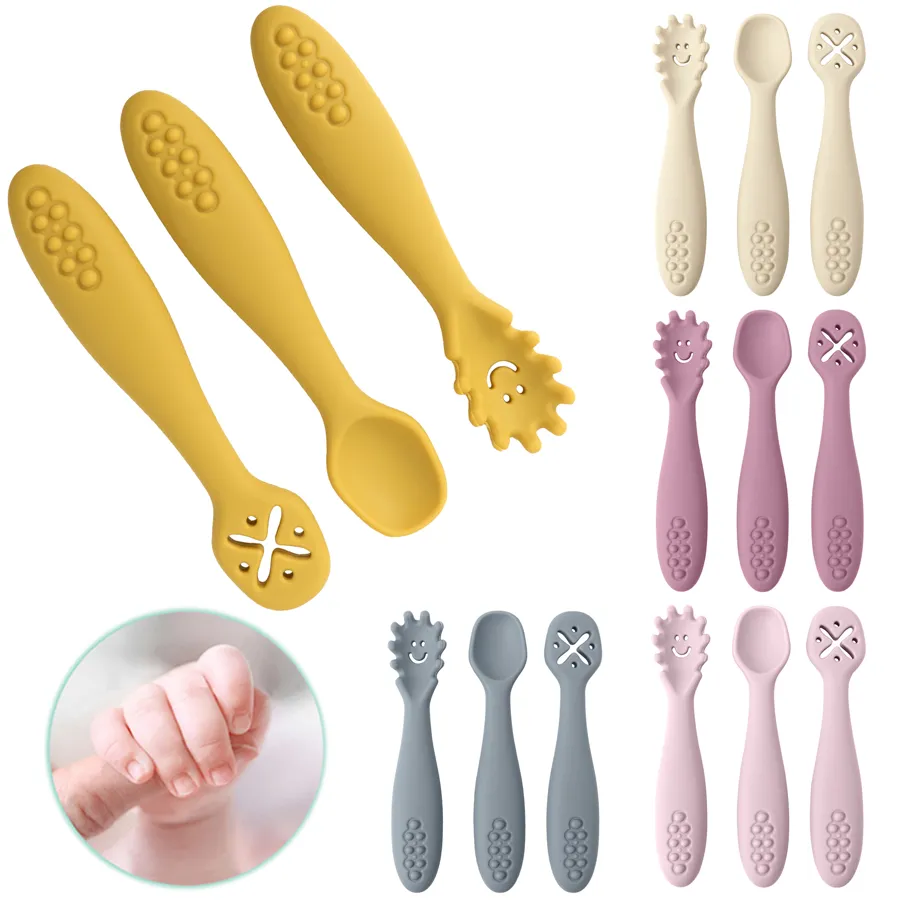 3PCS Silicone Spoon Fork For Baby Utensils Set Feeding Food Toddler Learn To Eat