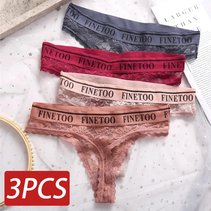 3PCS Women Sexy Lace Panties Floral G-string Underwear Female Underpants Solid C
