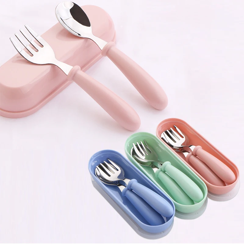 3pcs Children Spoon Forks Box Kids Stainless Steel Kids Cutlery Portable Baby Fe