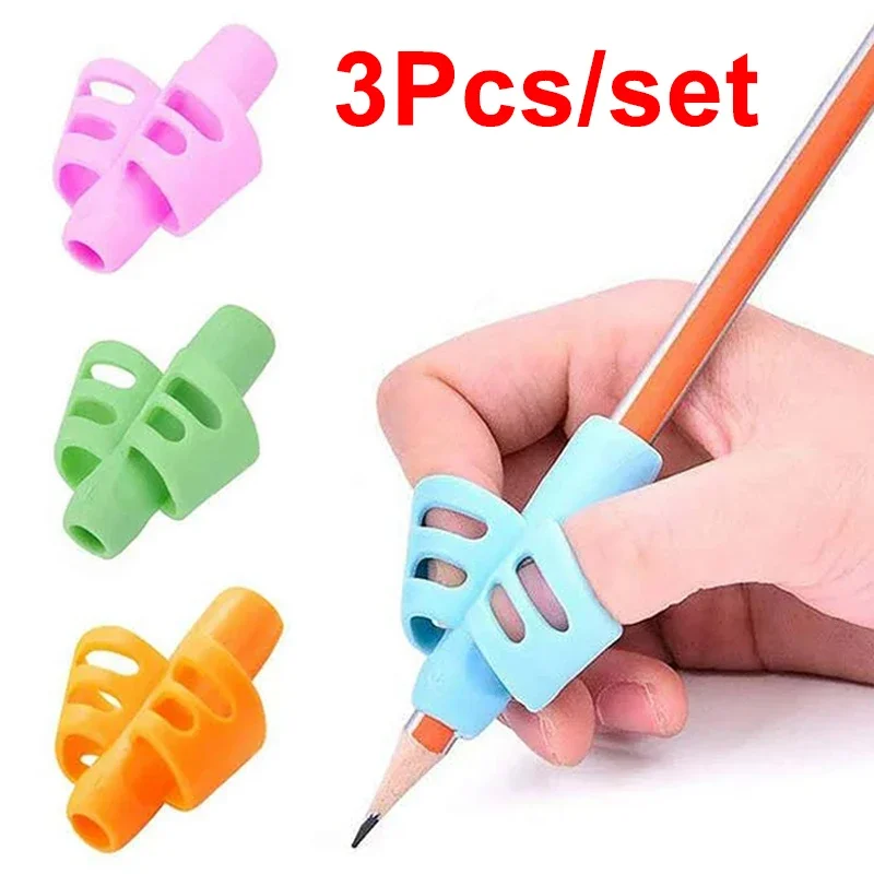3pcs Children Writing Pencil Pen Holder Kids Learning Practise Silicone Pen Aid 