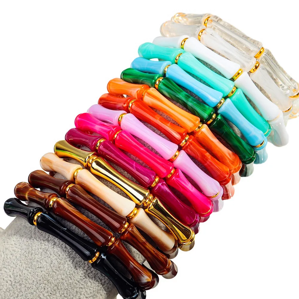 3pcs/set Boho Bamboo Acrylic Bracelets for Women New Colorful Resin Thin Tube Be