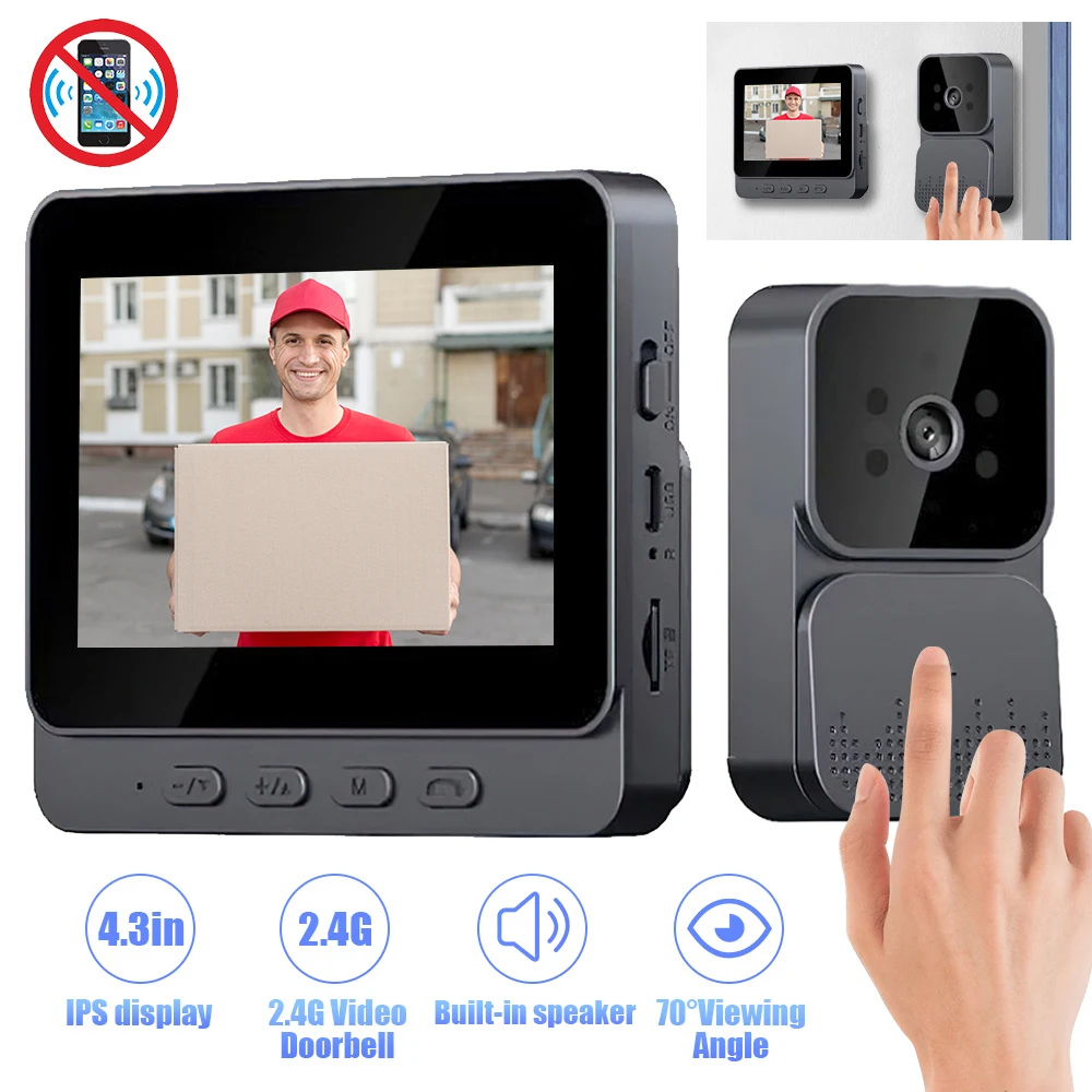 4.3 Inch 2.4G Video Doorbell Wireless HD Screen Camera Security Smart Home Door 