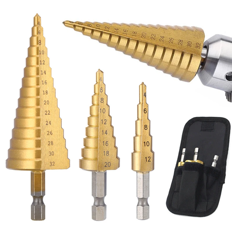 4-32 mm 4-20 mm HSS Titanium Coated Step Drill Bit High Speed Steel Metal Wood H