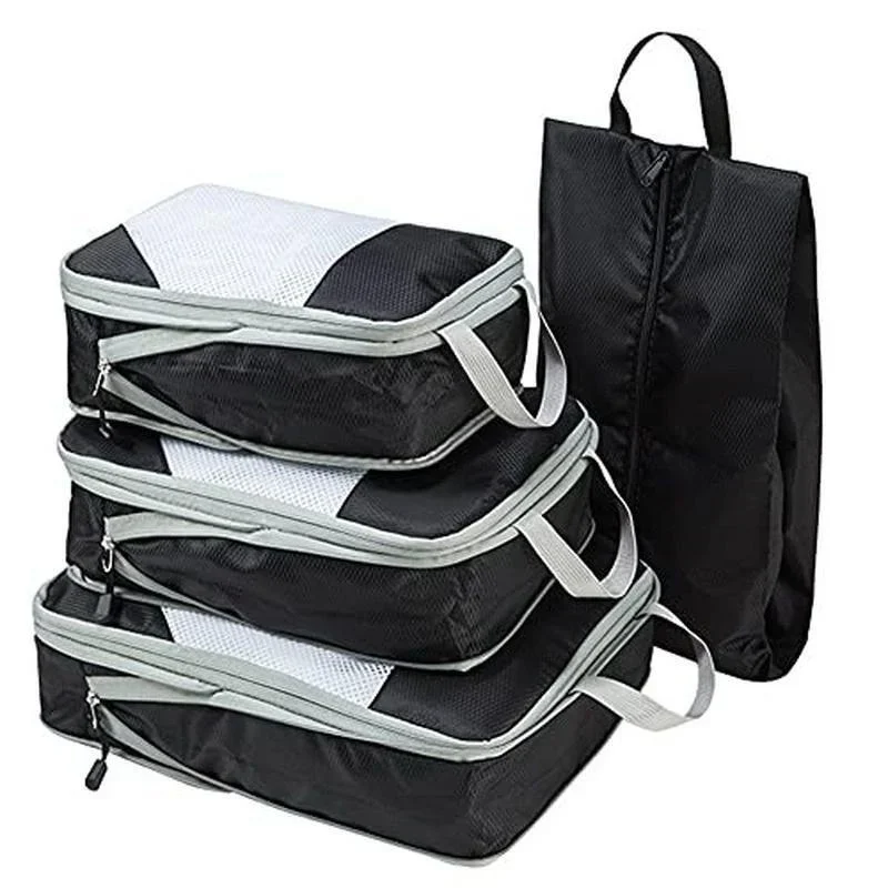 4 Pcs/set Compression Packing Cubes Travel Storage Bag Suitcase Packing Mesh Bag