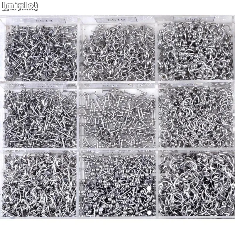 45/90Pcs Mixed Styles Stainless Steel Eyebrow Navel Belly Lip Tongue Nose Pierci