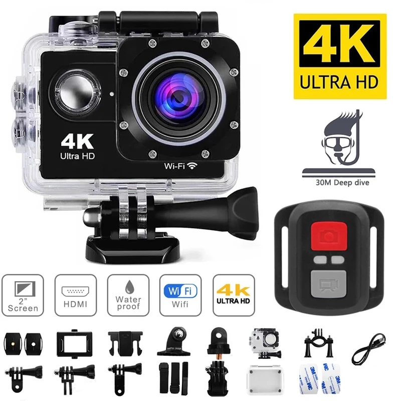 4K Action Camera 1080P/30FPS WiFi 2.0" 170D Underwater Waterproof Helmet Video R