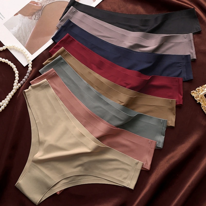 4PCS/Set Seamless Panties Women Sexy Underwear Ice Silk Underpants Low Waist G-s