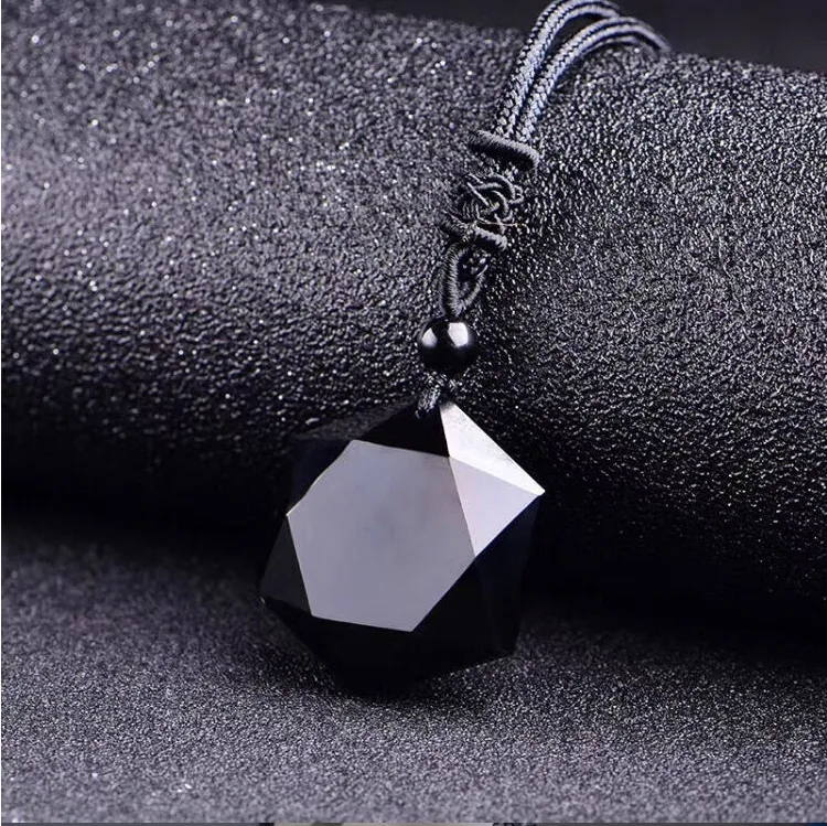 Unisex Fashion Black Obsidian Pendant Necklace Obsidian Star Pendant Lucky Love 