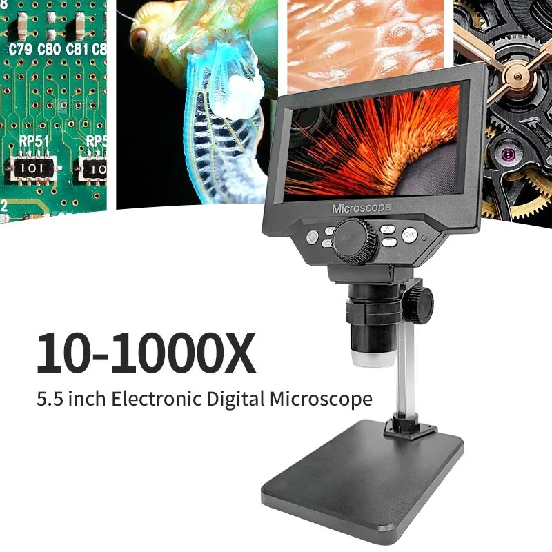 5.5" LCD Digital Microscope 1000X 1080P Coin Microscope Magnifier with Stand Sol