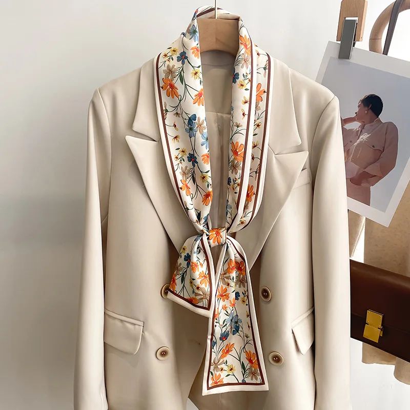 50 Color New Women Silk Printed Design Scarf Shawl Fashion Luxury Long Narrow Sm