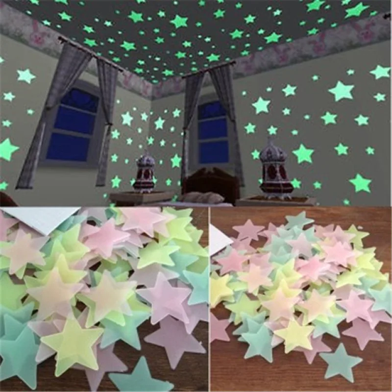 50 pcs Luminous Fluorescent Wall Stickers 3D Stars Glow In The Dark Wall Sticker