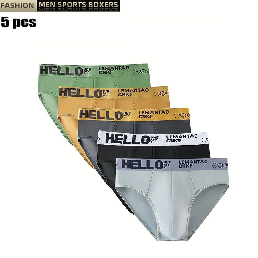 5Pcs Men's Underwear Summer Men Briefs Male Large Size L-4XL Boy Comfortable Sol