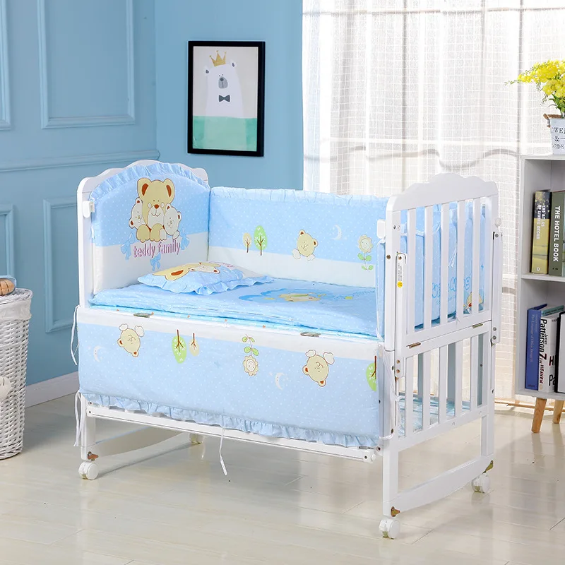 5pcs/set Infant Bedding Set Cotton Newborn Baby Crib Bumpers Safety Bed Fence Pr