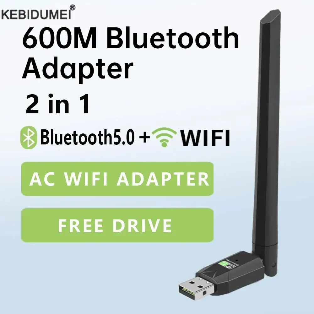 600Mbps USB Bluetooth 5.0 Wifi Adapter Dual Band 2.4G 5G Wi-Fi Dongle Antenna US