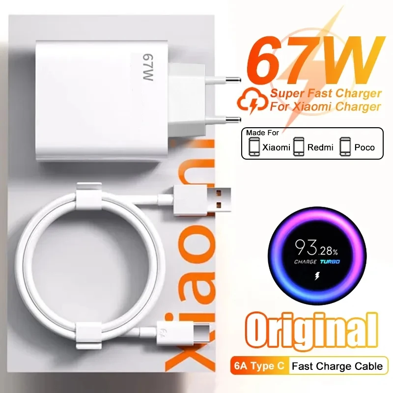 67W Original USB Fast Charger for Xiaomi 14 13 12 11 10 Ultra Redmi Note 12T 13 