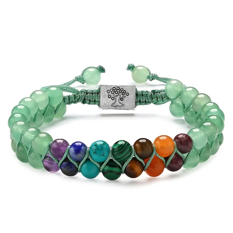 7 Chakras Tree of Life Double Layer Braided Natural Crystal Agate Bead Bracelet