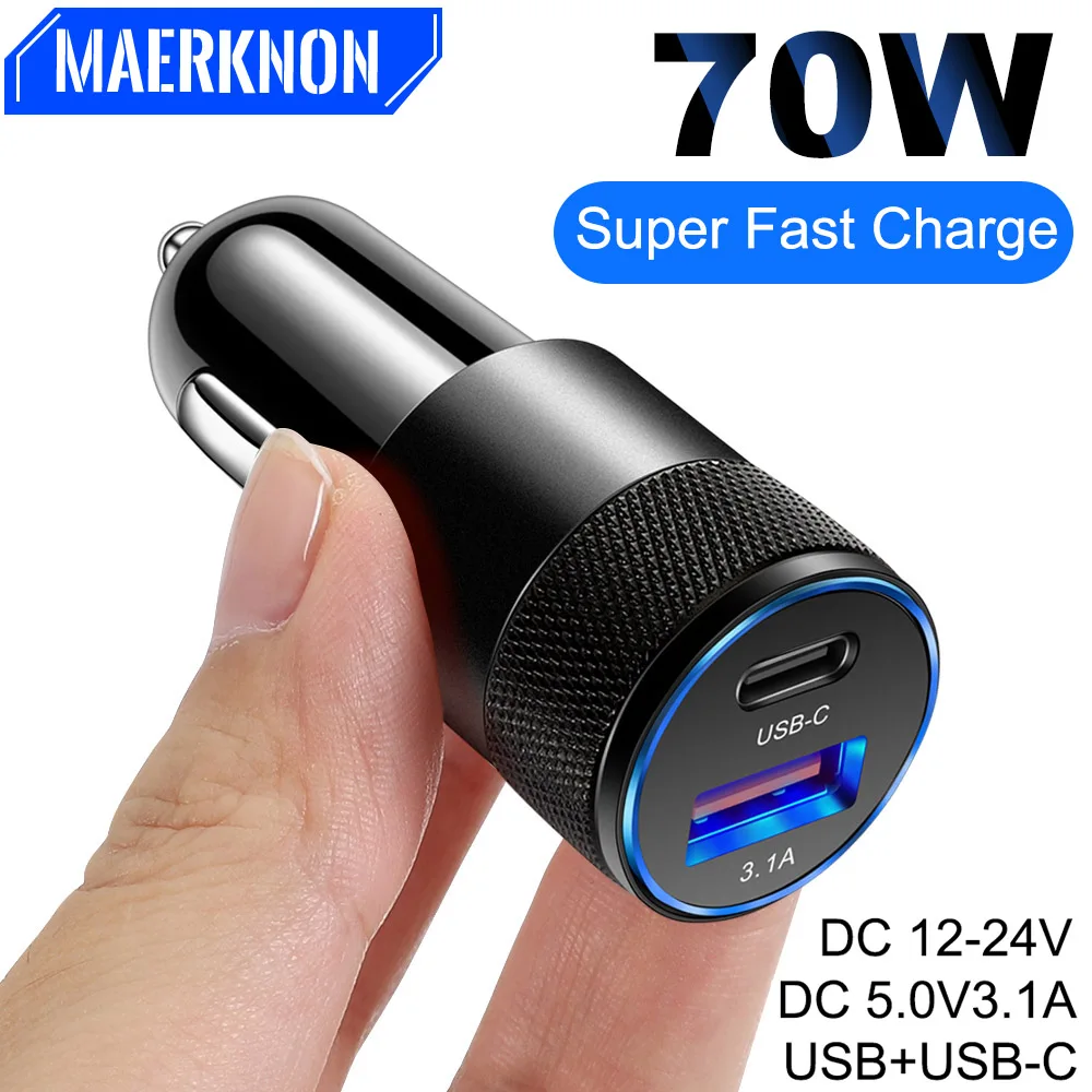 70W PD Car Charger USB Type C Fast Charging Car Phone Charger Adapter for iPhone