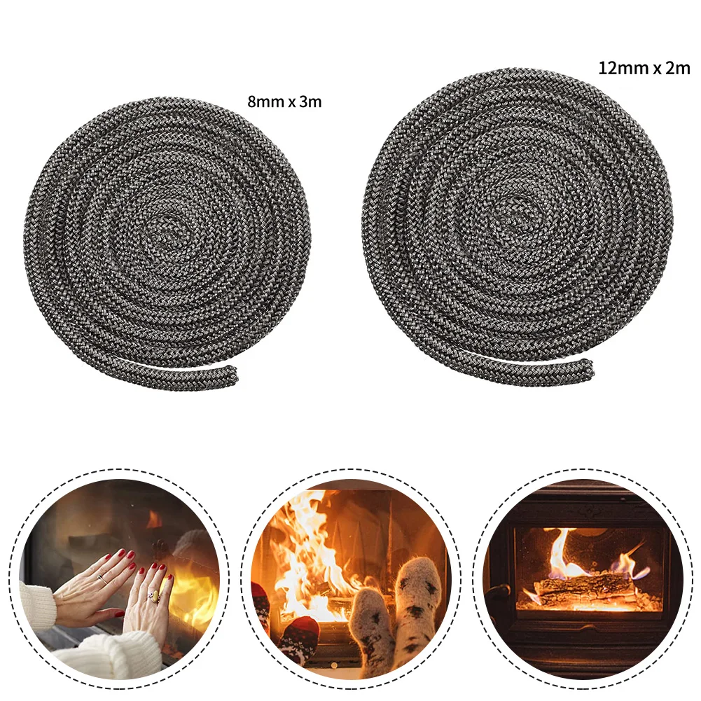 8/12mm 2/3 M Fireplace Sealing Rope Black Stove Fire Ropes Wood Fiberglass Seali