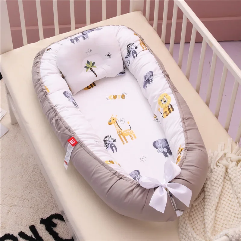 85*50cm Baby Nest Bed with Pillow Portable Crib Travel Bed Infant Toddler Cotton