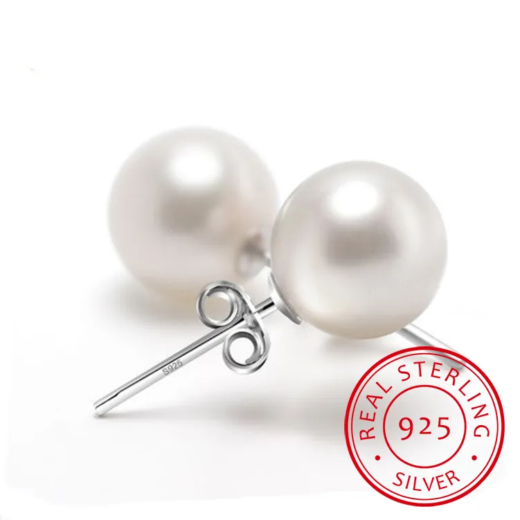 925 Sterling Silver 6mm/8mm/10mm Freshwater Cultured Pearl Button Ball Stud Earr