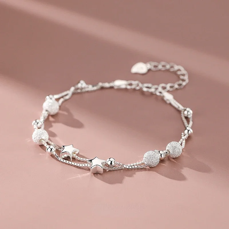 925 sterling silver Beautiful stars Bracelets for women korean fashion designer 