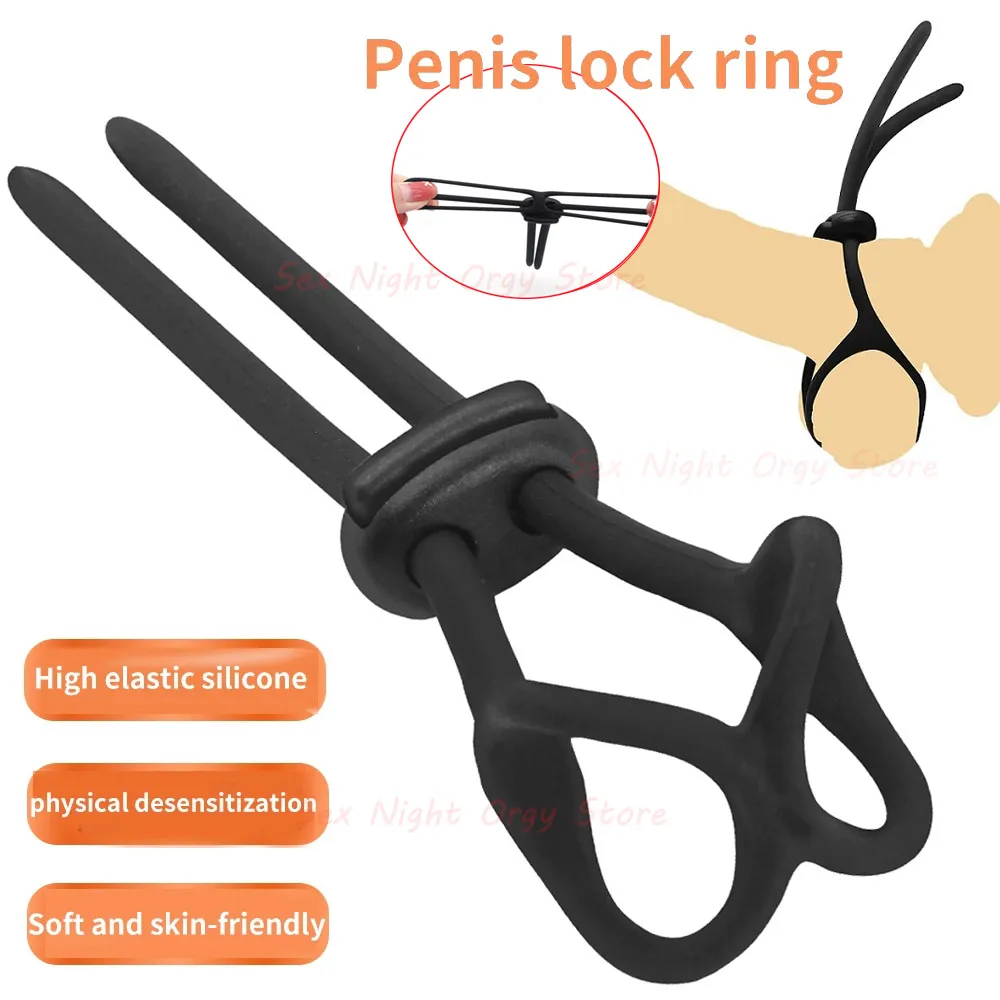 Adjustable Penis Ring Rope Silicone Cock Ring Bdsm Toys for Adult Male Chastity 